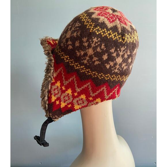 Thick Brown/Red Fleece Lined Winter Hat w/Ear Flaps sz OS (Unisex) - Picture 4 of 9
